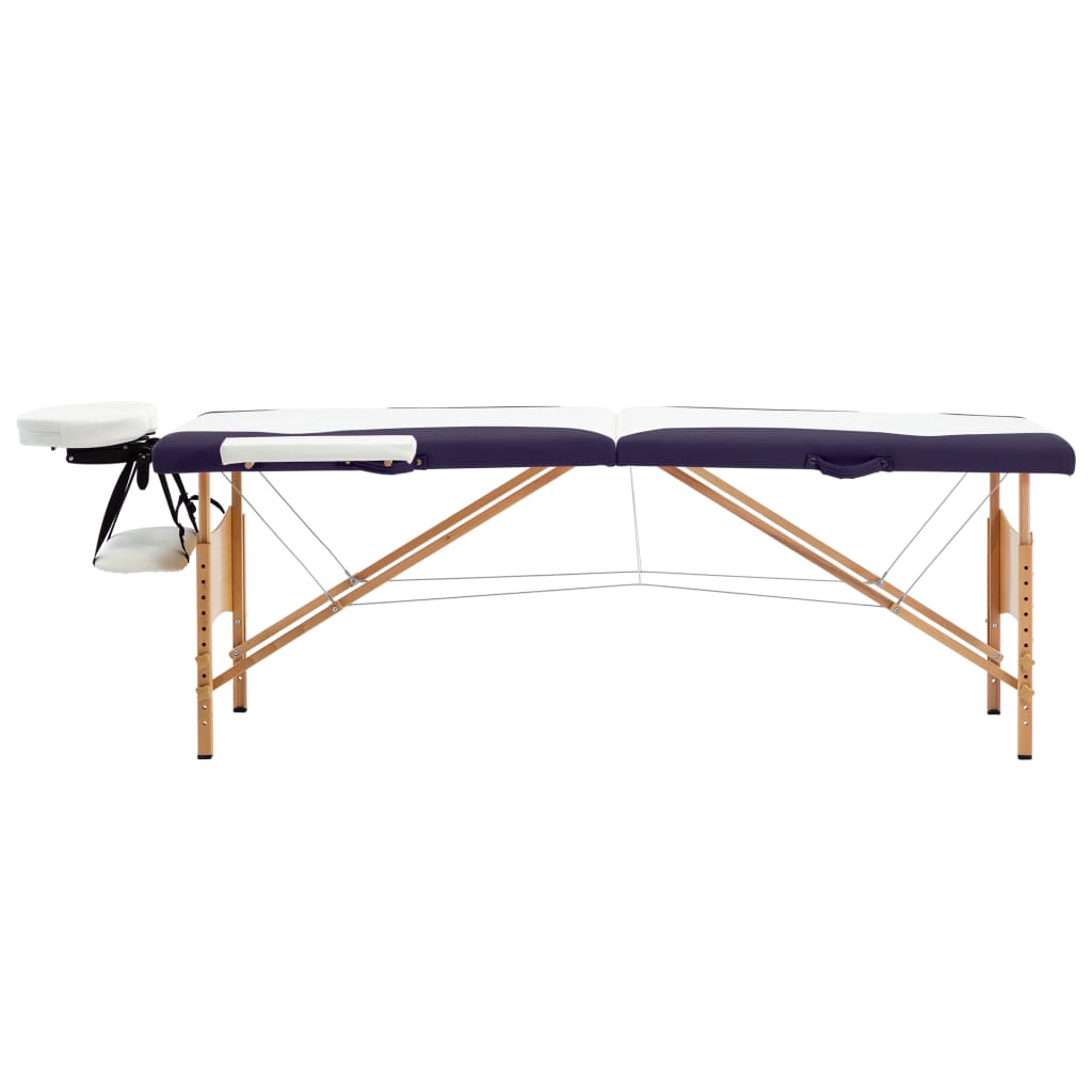 Vidaxl Mesa Massage Plegable 2 zonas Madera de madera White and Purple