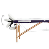 VidaXL Massage table Collapsible 2 Zones Wood White and Purple