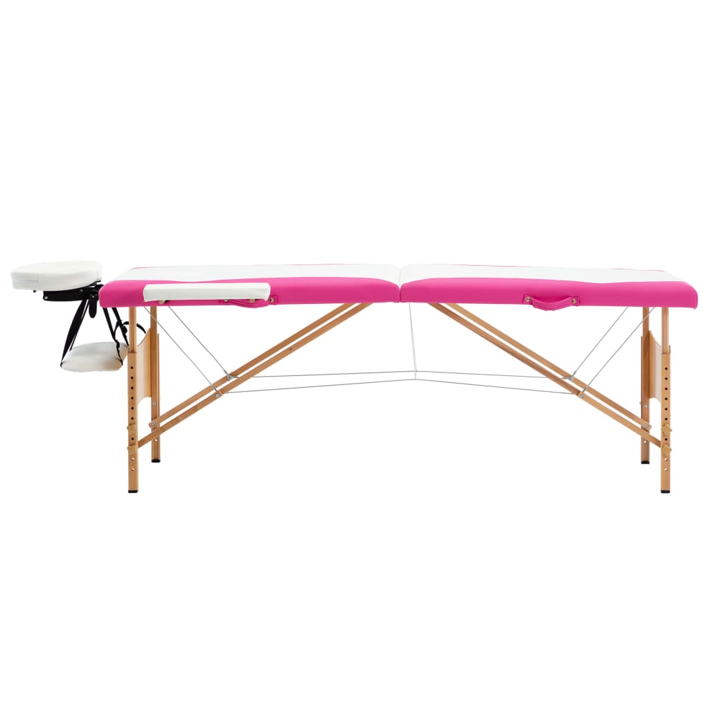 Vidaxl Massage Table Tabellable 2 Zonen Holz wäiss a rosa