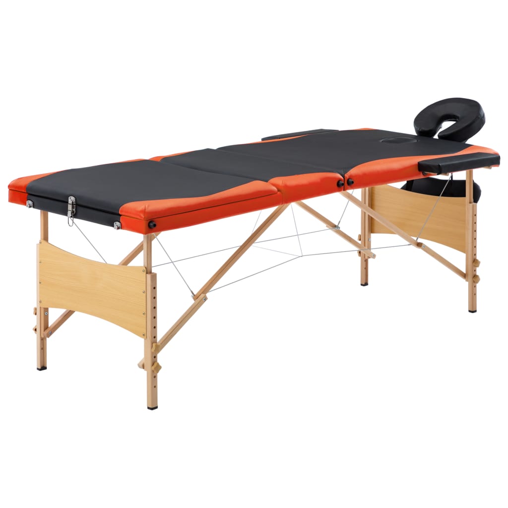 Vidaxl Massage Table Tableable 3 Zonen Holz schwaarz an orange