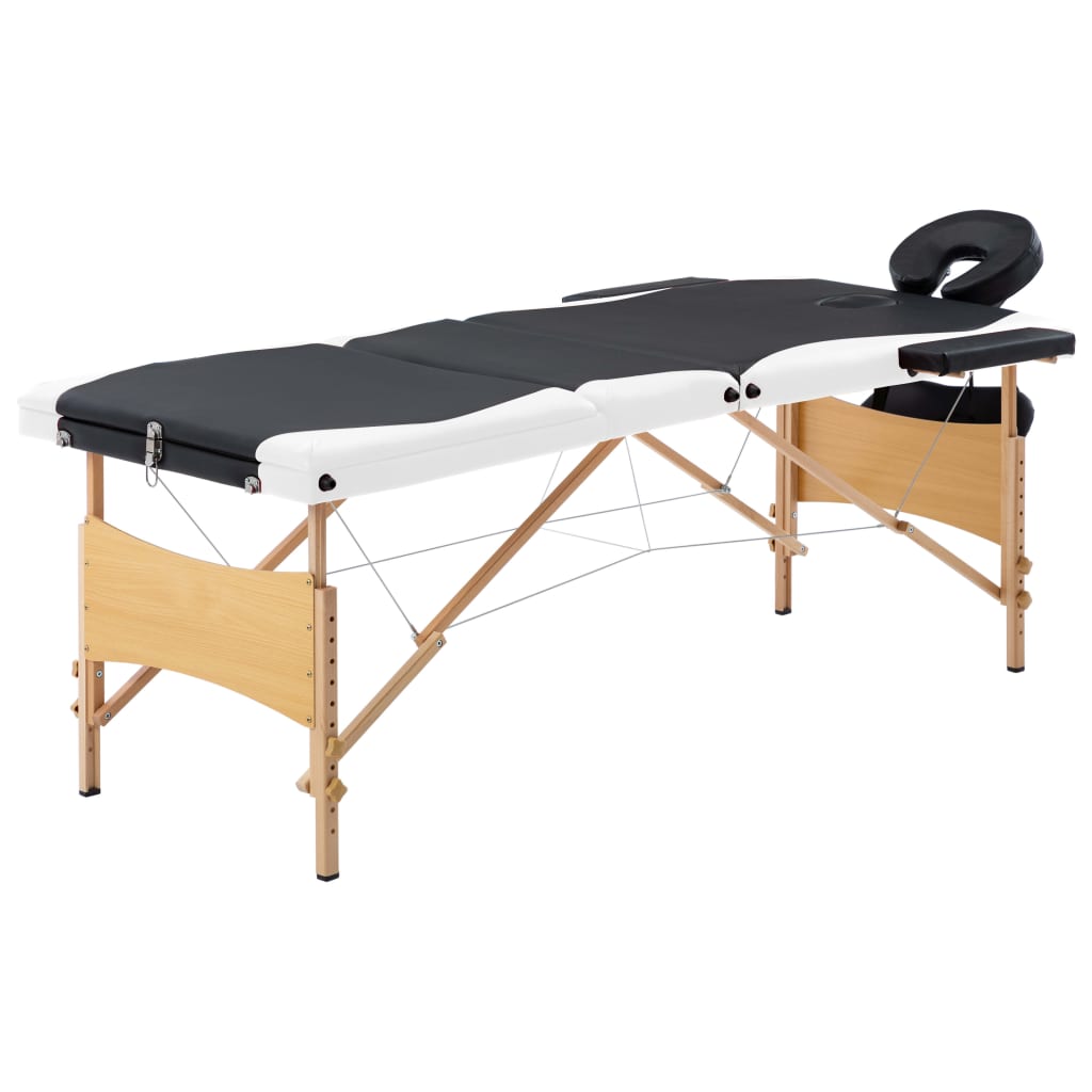 Vidaxl Massage Table Sammenfoldelig 3 zoner Træ sort og hvidt