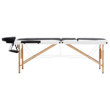 Table de massage vidaxl pliable 3 zones en bois noir et blanc