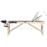 VidaXL Massage table Collapsible 3 Zones Wood Black and Beige