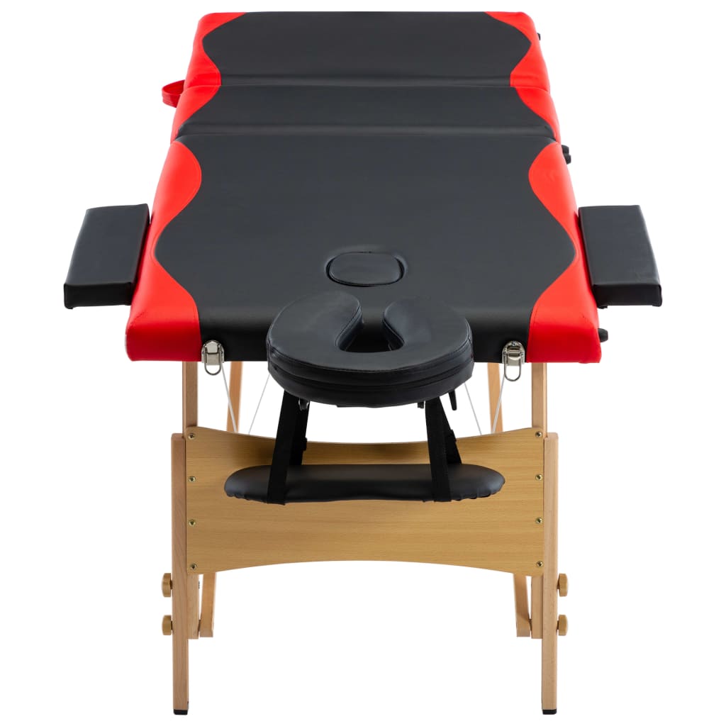 Vidaxl Mesa Massage Plegable 3 zonas Madera Negro y rojo