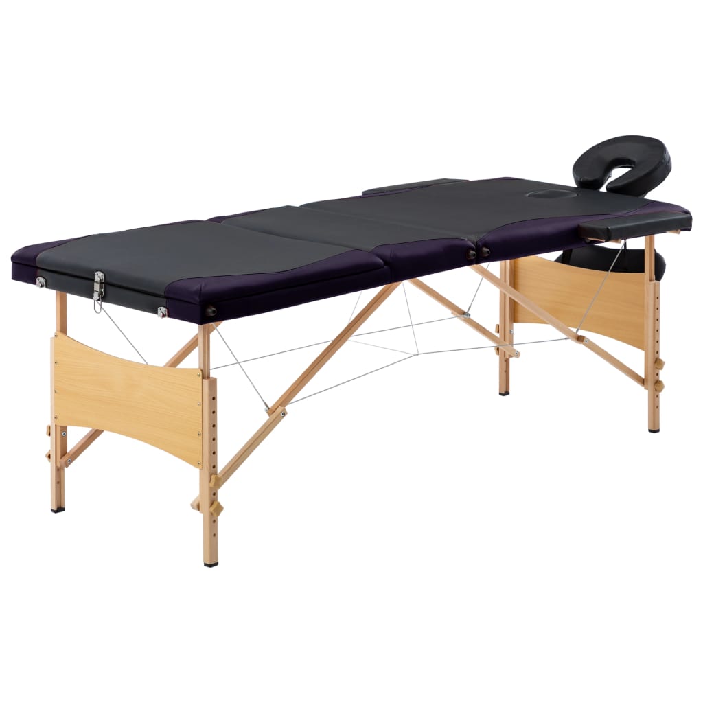 Vidaxl massagetafel inklapbaar 3 zones hout zwart en paars