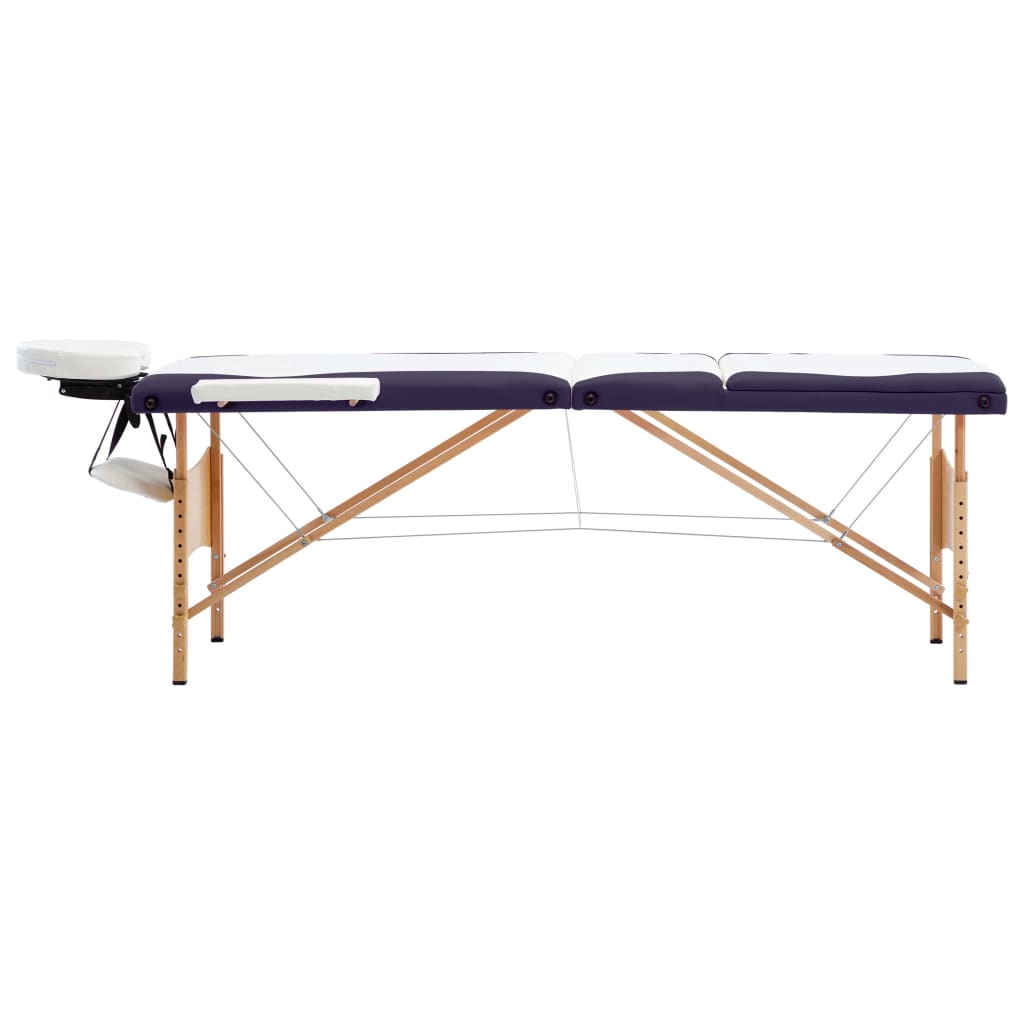 VidaXL Massage table Collapsible 3 Zones Wood White and Purple