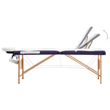 Vidaxl Mesa Massage Plegable 3 zonas Madera de madera blanca y morada