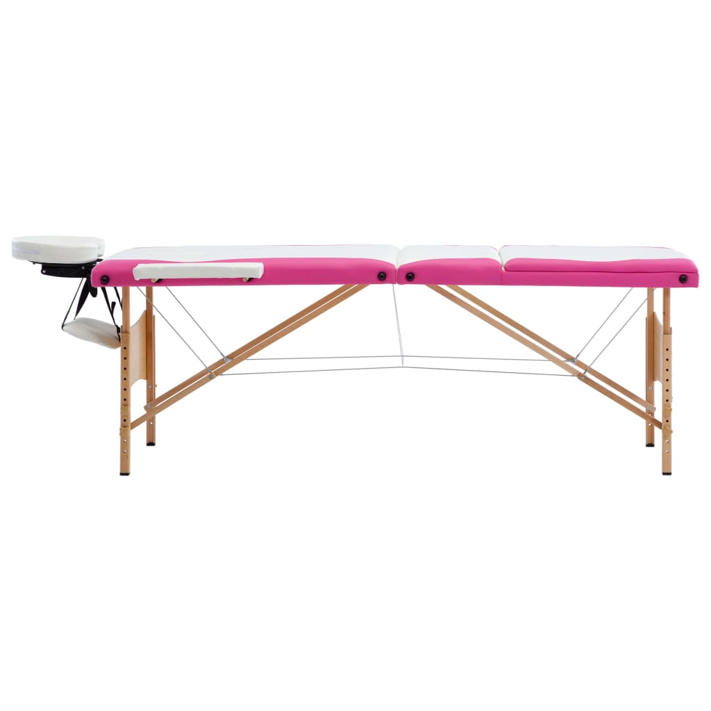 Vidaxl Massage Table Tableable 3 Zonen Holz wäiss a rosa