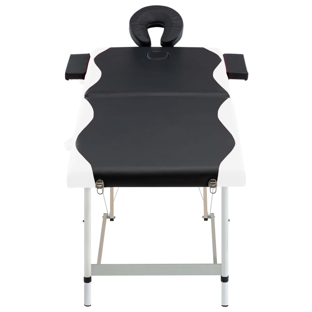 Vidaxl Mesa Massage Plegable 2 zonas de aluminio en blanco y negro