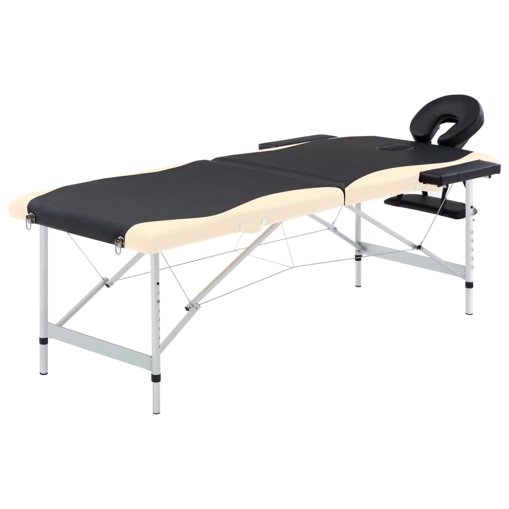 Table de massage vidaxl pliable 2 zones en aluminium noir et beige