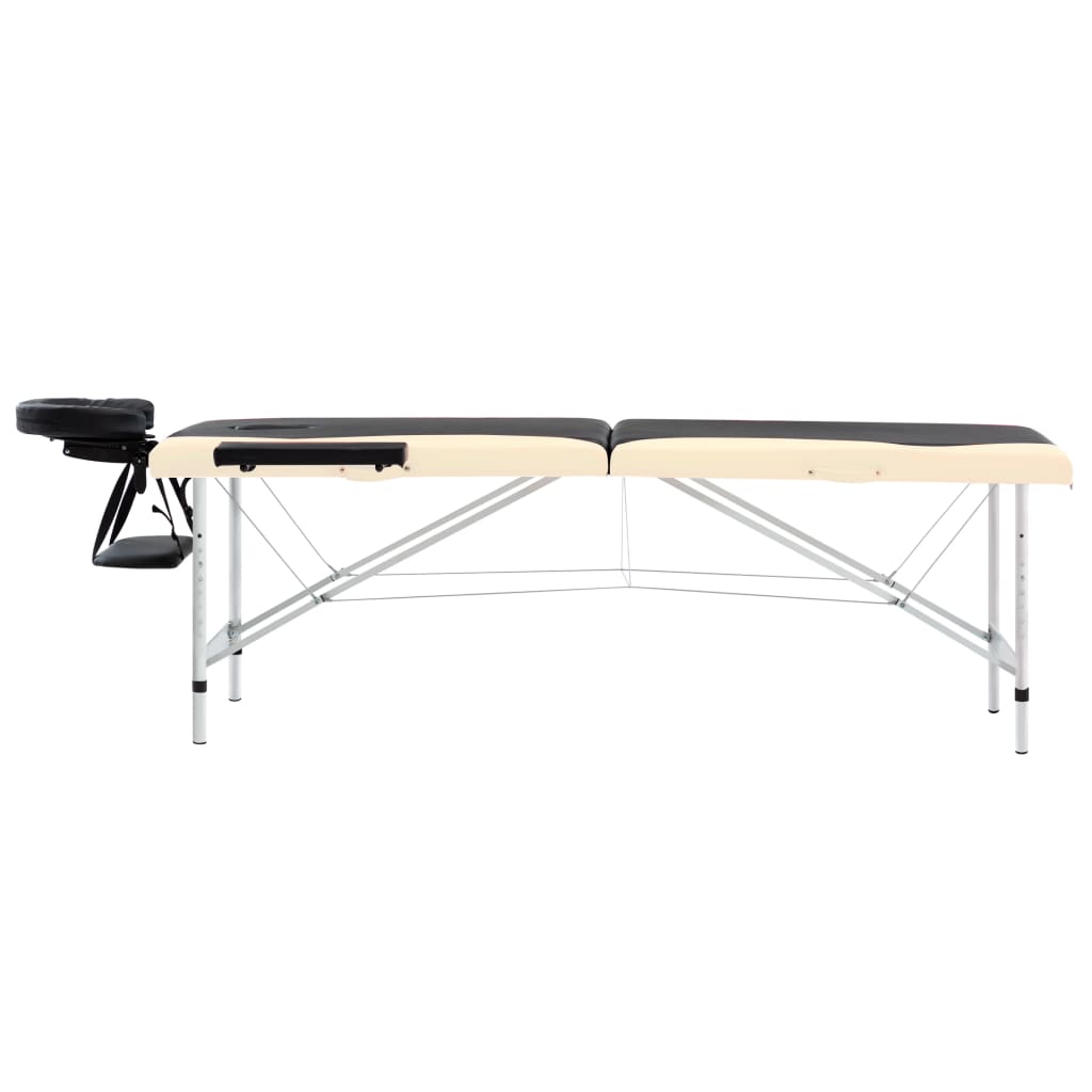 Vidaxl Massage table Collapsible 2 Zones Aluminum Black and Beige