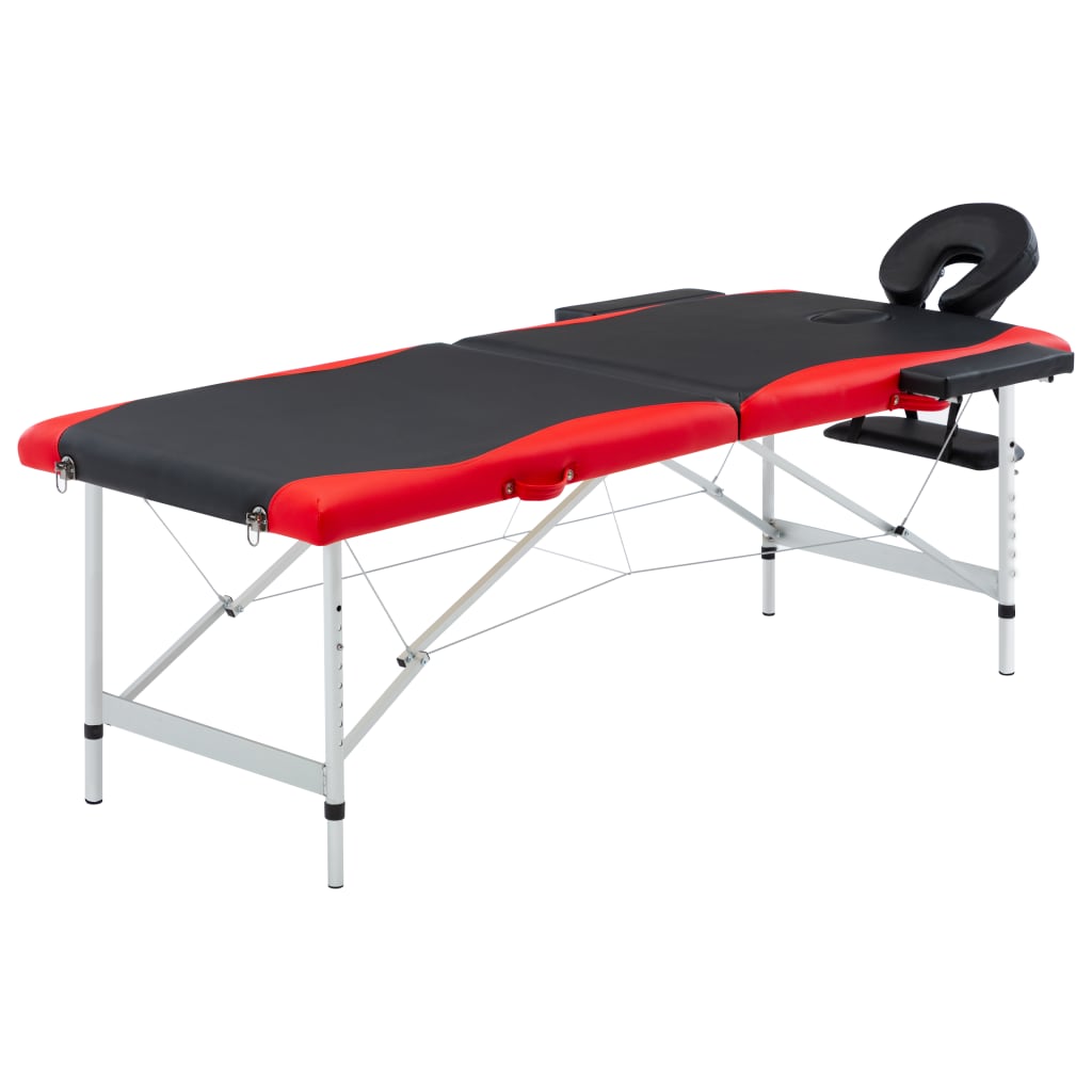 Table de massage vidaxl pliable 2 zones en aluminium noir et rouge