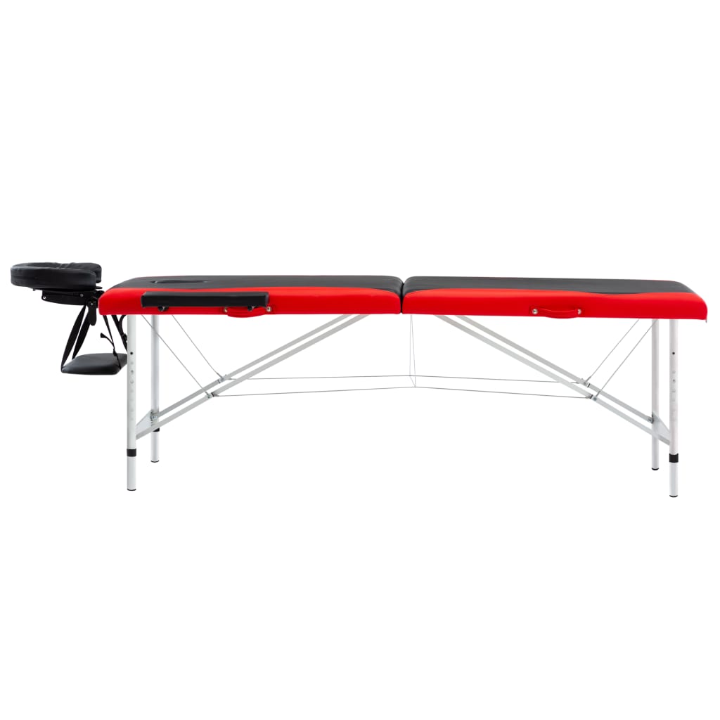 Vidaxl Massage Table Colpottibile 2 zone in alluminio nero e rosso