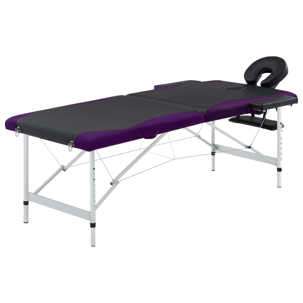 Vidaxl Mesa Massage Plegable 2 zonas de aluminio negro y morado