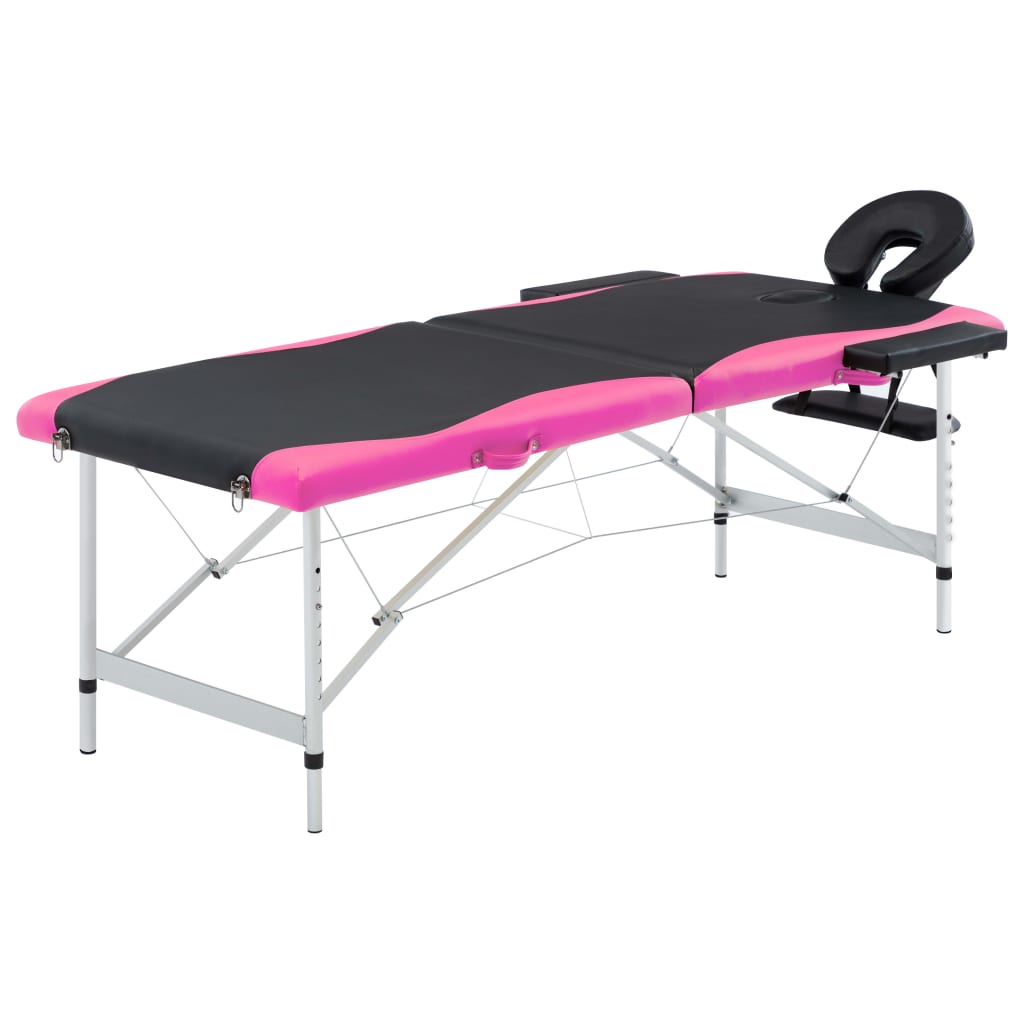 Table de massage vidaxl pliable 2 zones en aluminium noir et rose