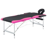 Vidaxl -Massage -Tabelle zusammenklappbar 2 Zonen Aluminium schwarz und rosa