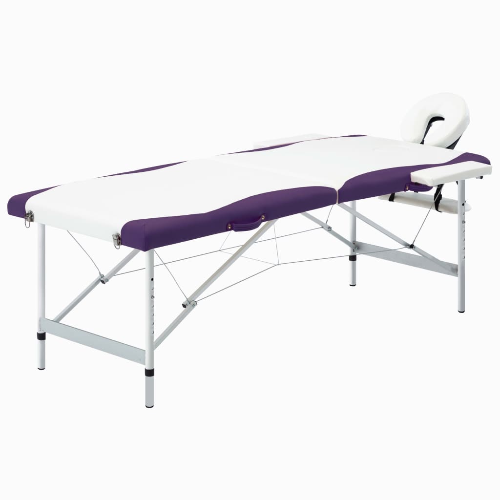 Vidaxl Massage Table Colpobile 2 zone in alluminio bianco e viola