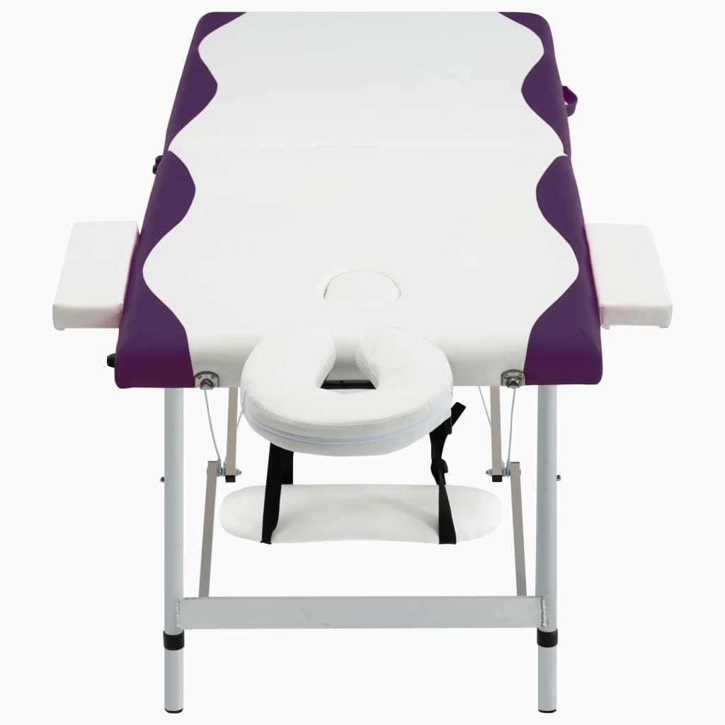 Vidaxl Massage Table Sammenfoldelig 2 zoner Aluminium Hvid og lilla