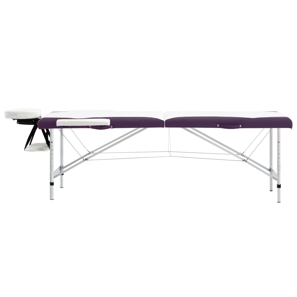 Vidaxl Massage Table Sammenfoldelig 2 zoner Aluminium Hvid og lilla