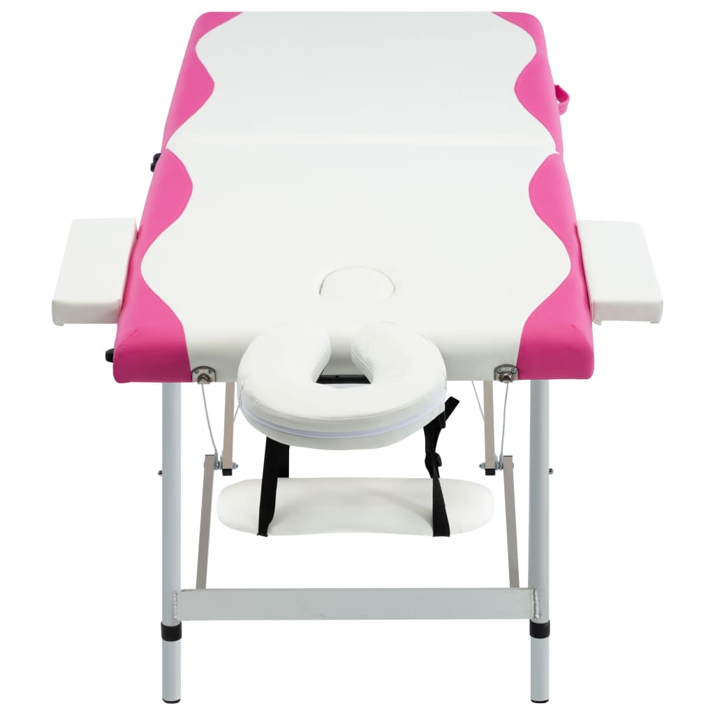 Table de massage vidaxl pliable 2 zones aluminium blanc et rose