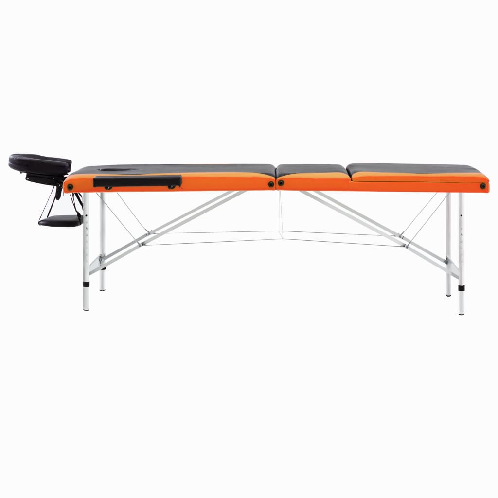 Vidaxl Massage table Collapsible 3 Zones Aluminum Black and Orange