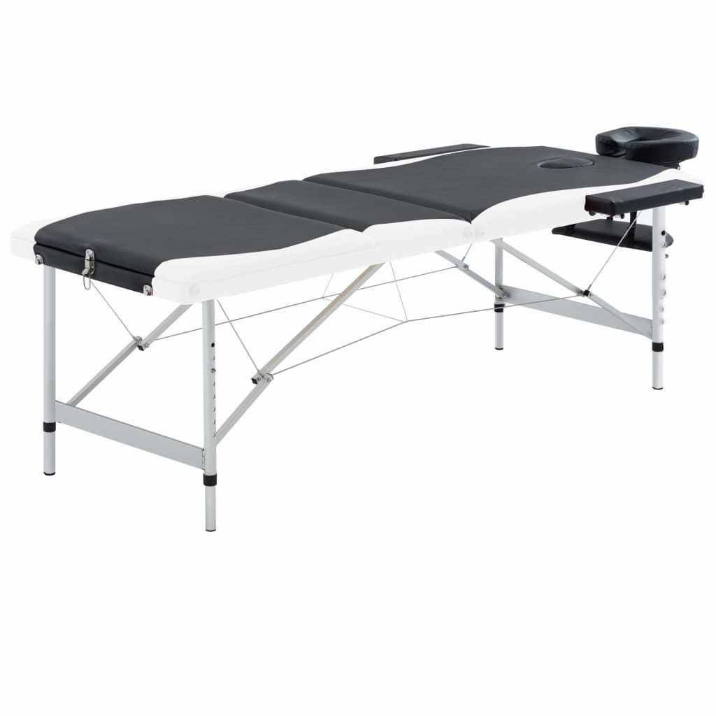 Vidaxl Massage Table Sammenfoldelig 3 zoner Aluminium Sort og hvid