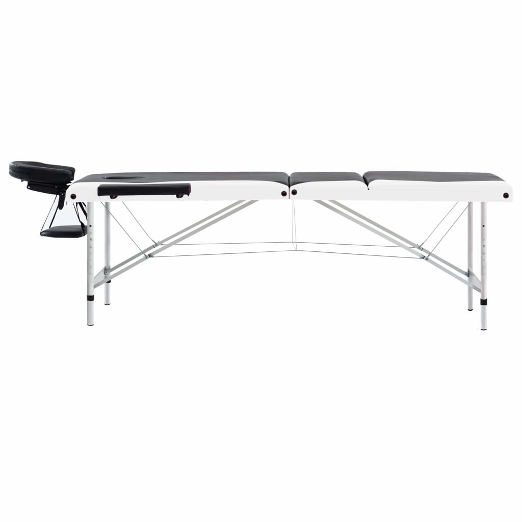 Vidaxl Massage Table Tableable 3 Zonen Aluminium schwaarz a wäiss