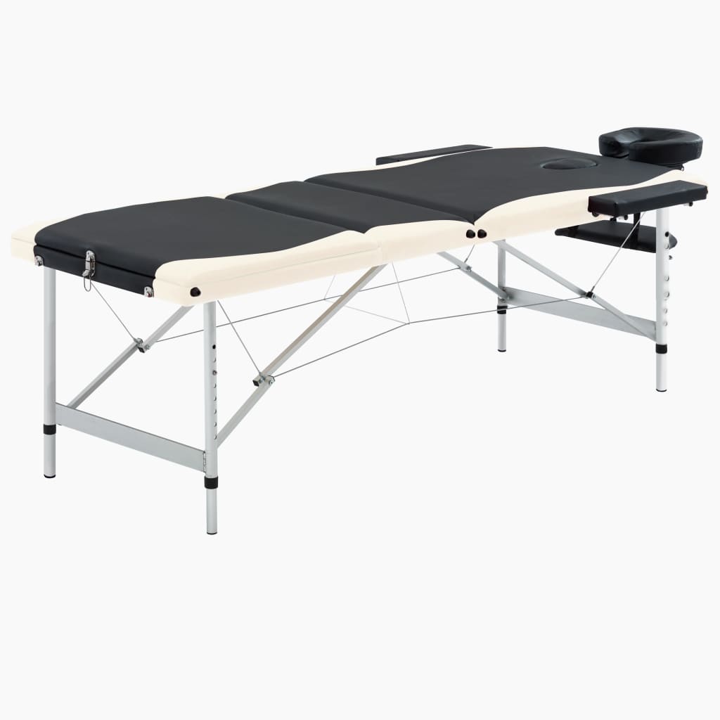 Vidaxl Massage table Collapsible 3 Zones Aluminum Black and Beige