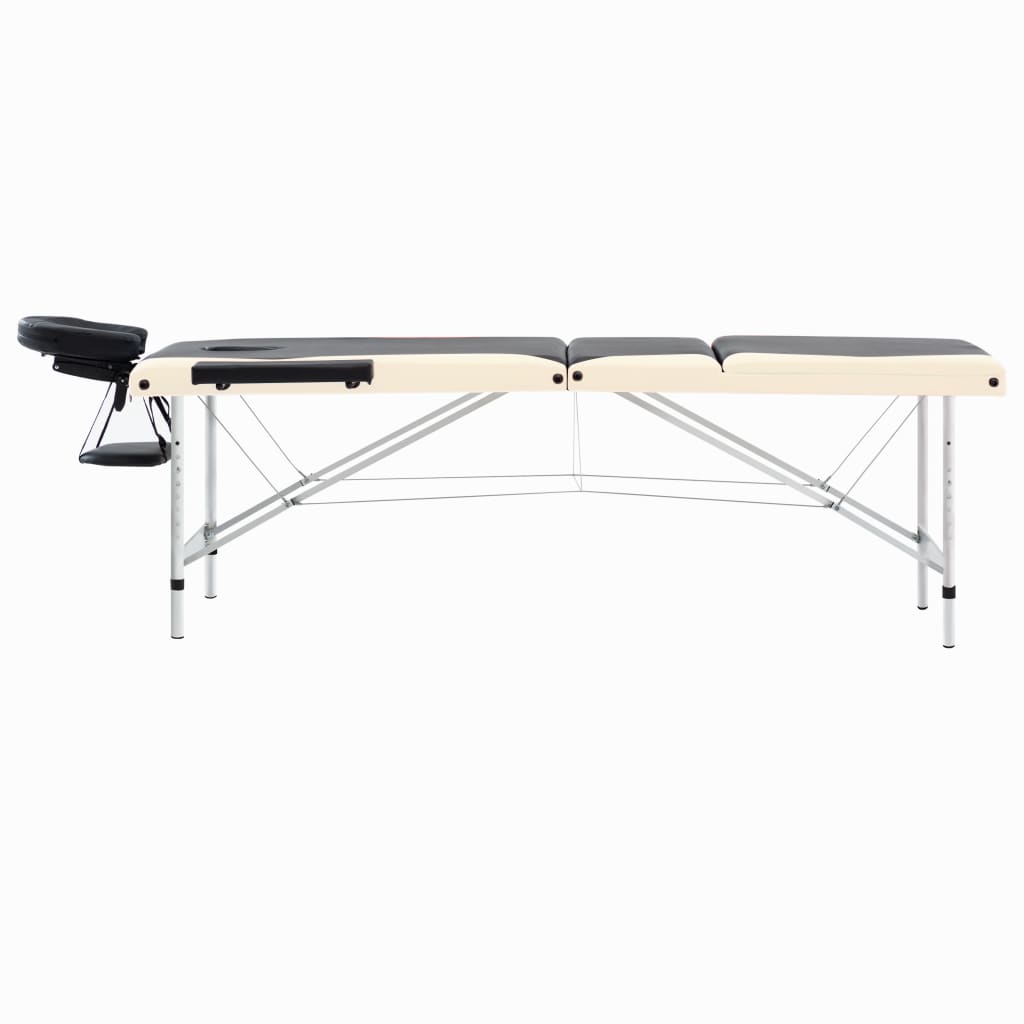 Table de massage vidaxl pliable 3 zones en aluminium noir et beige