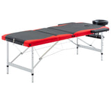 Vidaxl Massage table Collapsible 3 Zones Aluminum Black and Red