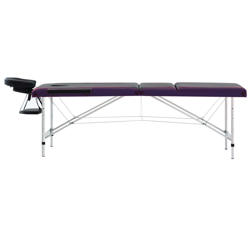 Vidaxl Massage Table Tableable 3 Zonen Aluminium schwaarz a purpur