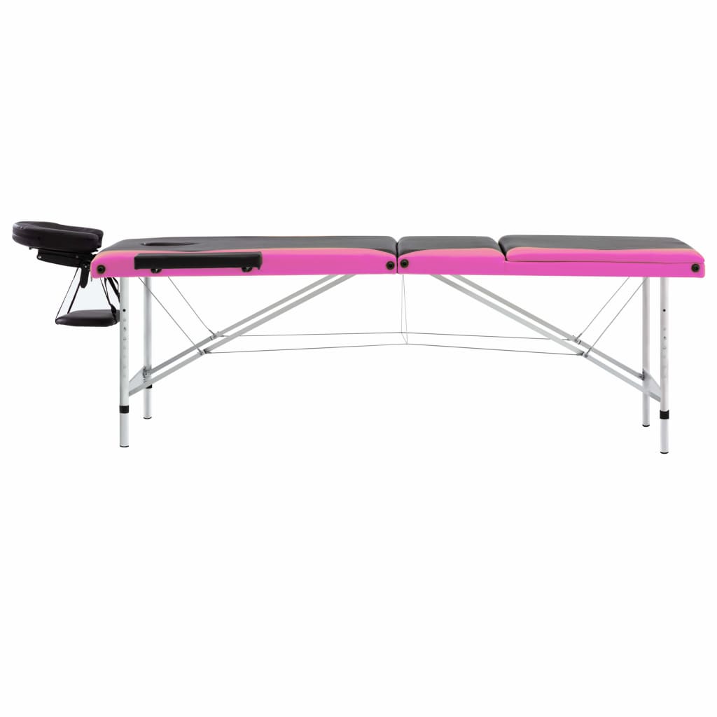 Vidaxl -Massage -Tabelle zusammenklappbar 3 Zonen Aluminium schwarz und rosa