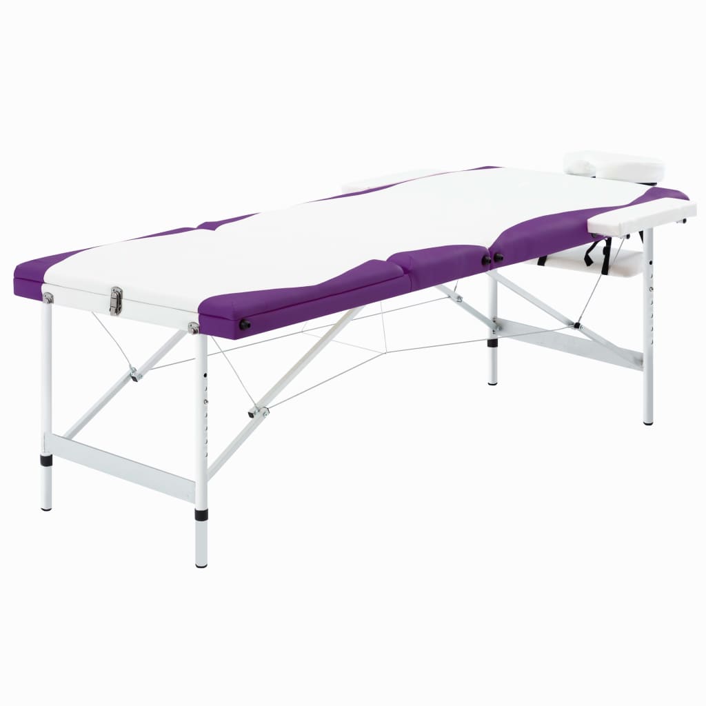 Vidaxl Mesa Massage Plegable 3 zonas de aluminio Blanco y morado