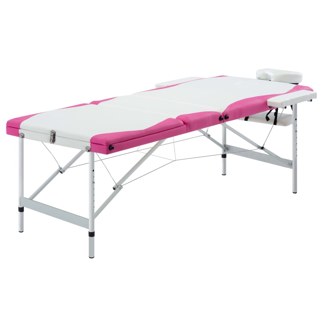 Vidaxl massagetafel inklapbaar 3 zones aluminium wit en roze