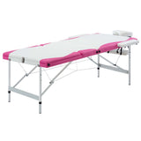 Vidaxl Massage Table Colppecible 3 zone in alluminio bianco e rosa