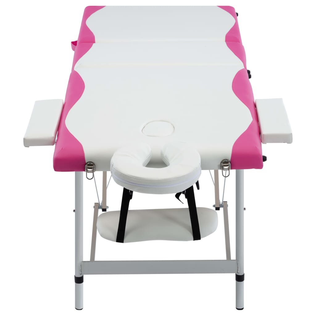 Table de massage vidaxl pliable 3 zones en aluminium blanc et rose