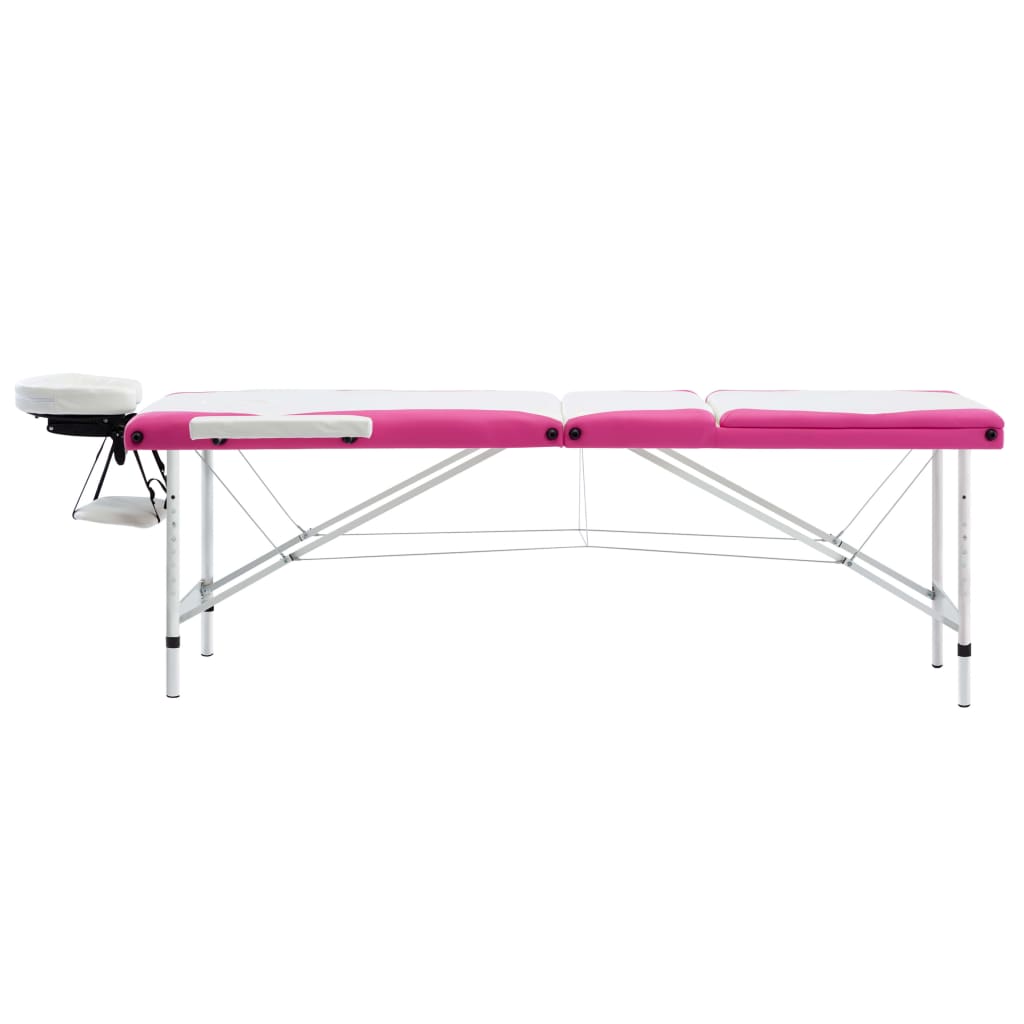 Vidaxl -Massage -Tabelle zusammenklappbar 3 Zonen Aluminium Weiß und Rosa