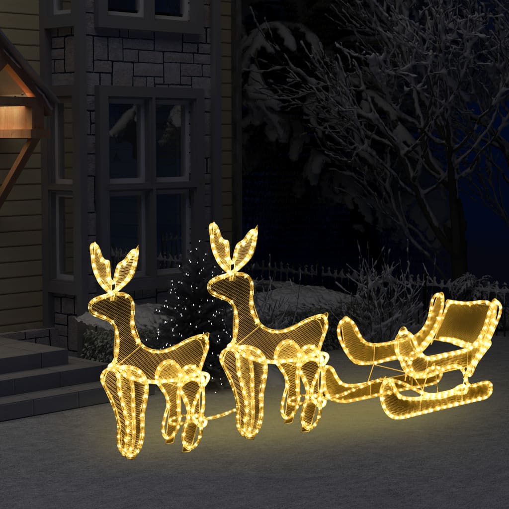 Vidaxl Chrëschtdag Luuchten 2 Reindeer a Schleisen mat mesh 648 LEDs