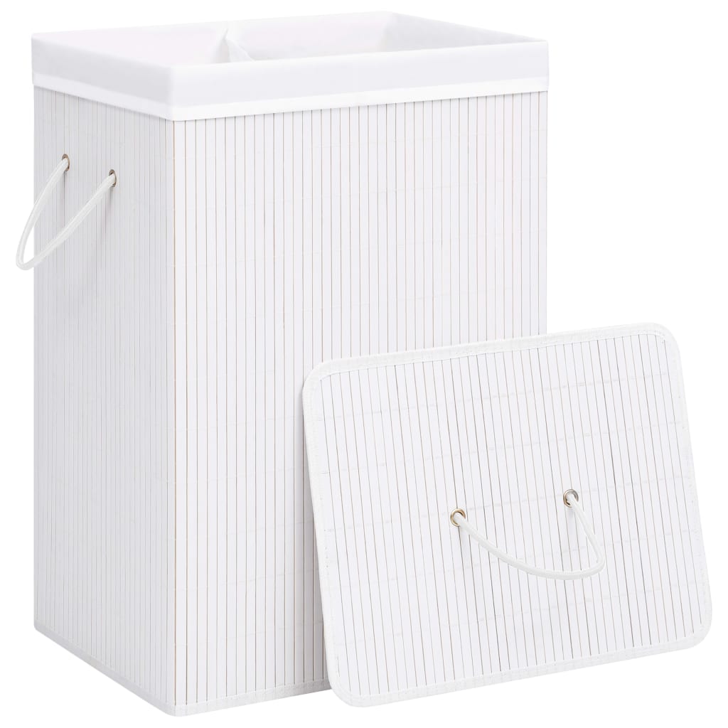 Vidaxl laundry basket with 2 compartments 72 l bamboo white