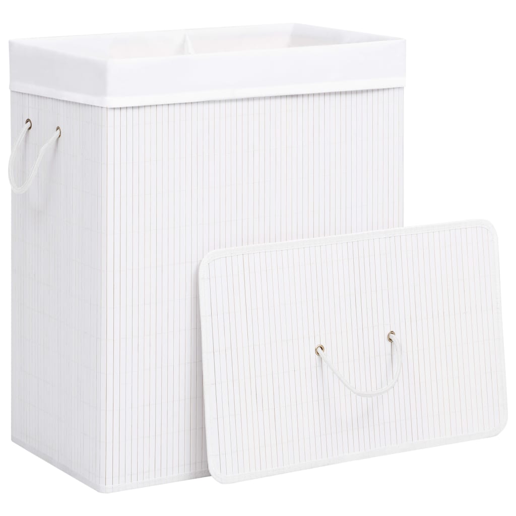 Vidaxl laundry basket with 2 compartments 100 l bamboo white