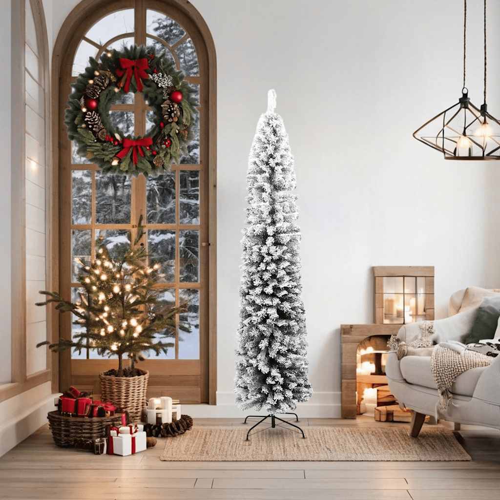 Vidaxl kunstkerstboom met sneeuw smal 180 cm pvc groen