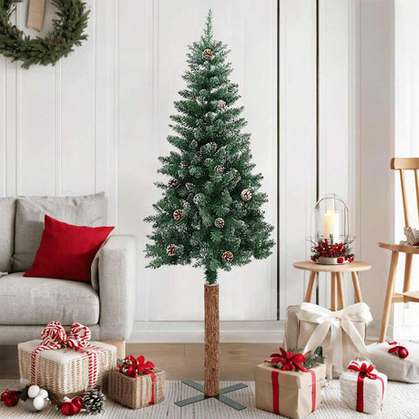 Vidaxx Sapin de Noël avec bois véritable et neige étroit 150 cm vert