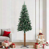 Vidaxx Sapin de Noël avec bois véritable et neige étroit 210 cm vert