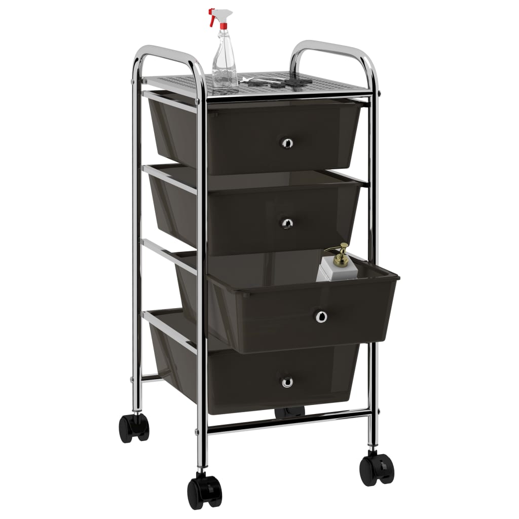 Vidaxl Storage Trolley con 4 cajones de plástico móvil negro