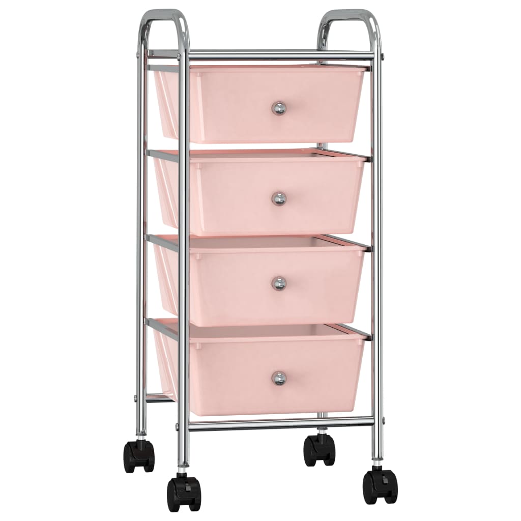 Chariot de rangement Vidaxl avec 4 tiroirs rose en plastique mobile