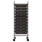 Chariot de rangement vidaxl avec 10 tiroirs en plastique mobile noir