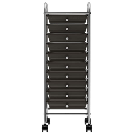 Chariot de rangement vidaxl avec 10 tiroirs en plastique mobile noir