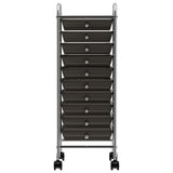 Vidaxl Storage Trolley med 10 skuffer mobil plastik sort