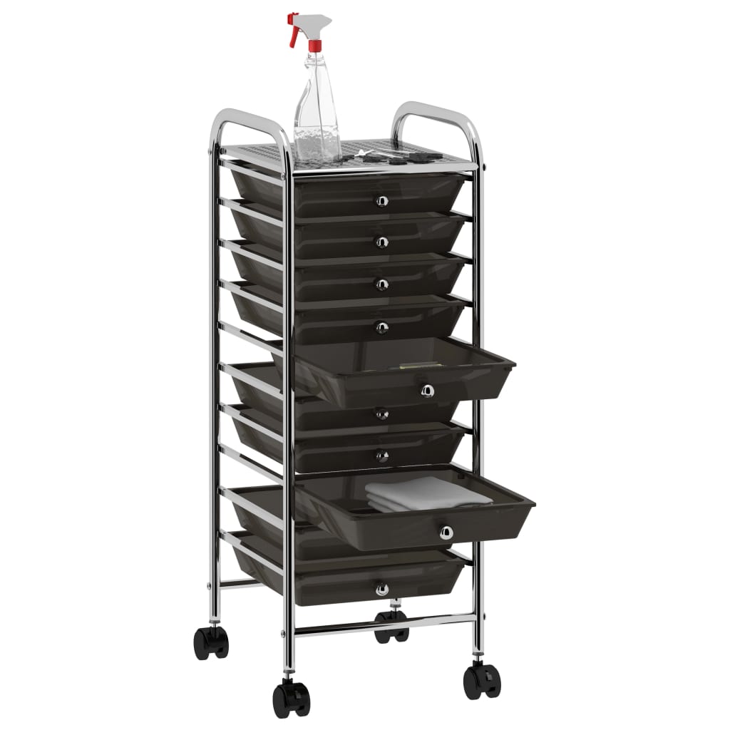 Vidaxl Storage trolley with 10 drawers mobile plastic black