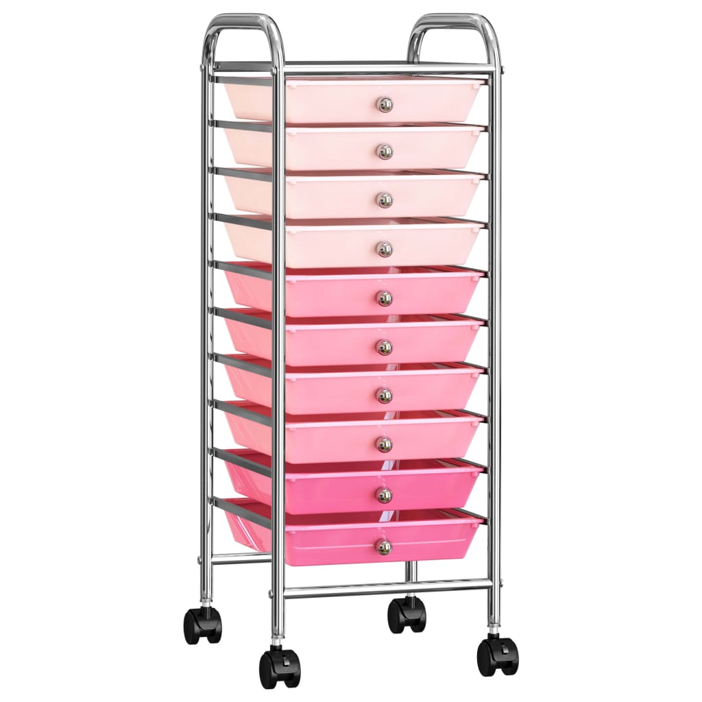 Vidaxl Späichere Trolley mat 10 Tiräng Mobile Plastik OBBre Pink